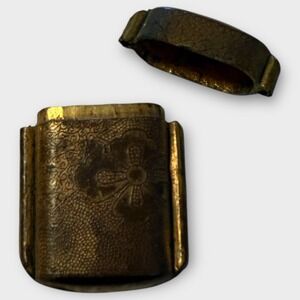 Antique Brass Match Safe Vesta Case Floral Etched Design Japanese Vintage